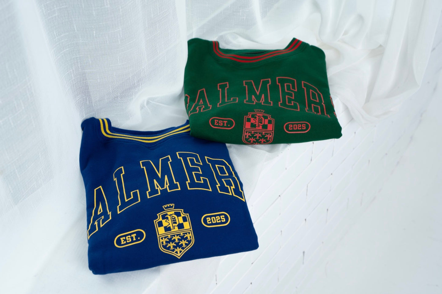 Varsity Crest Ribbed Crewneck- Billiard Green