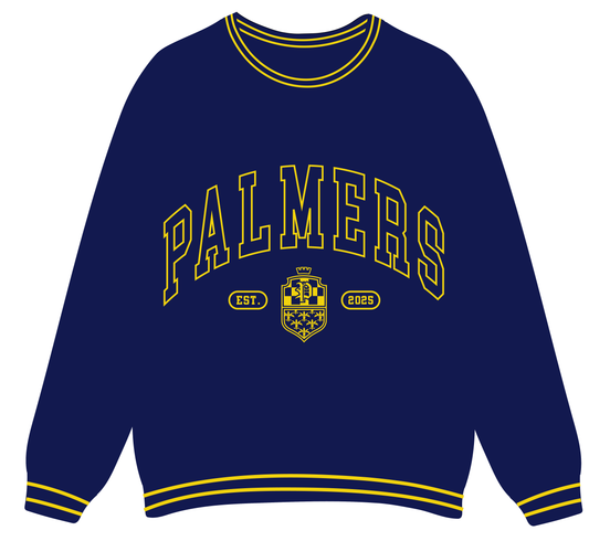 Varsity Crest Ribbed Crewneck- Royal Blue