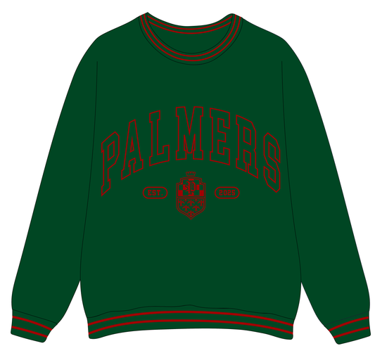 Varsity Crest Ribbed Crewneck- Billiard Green