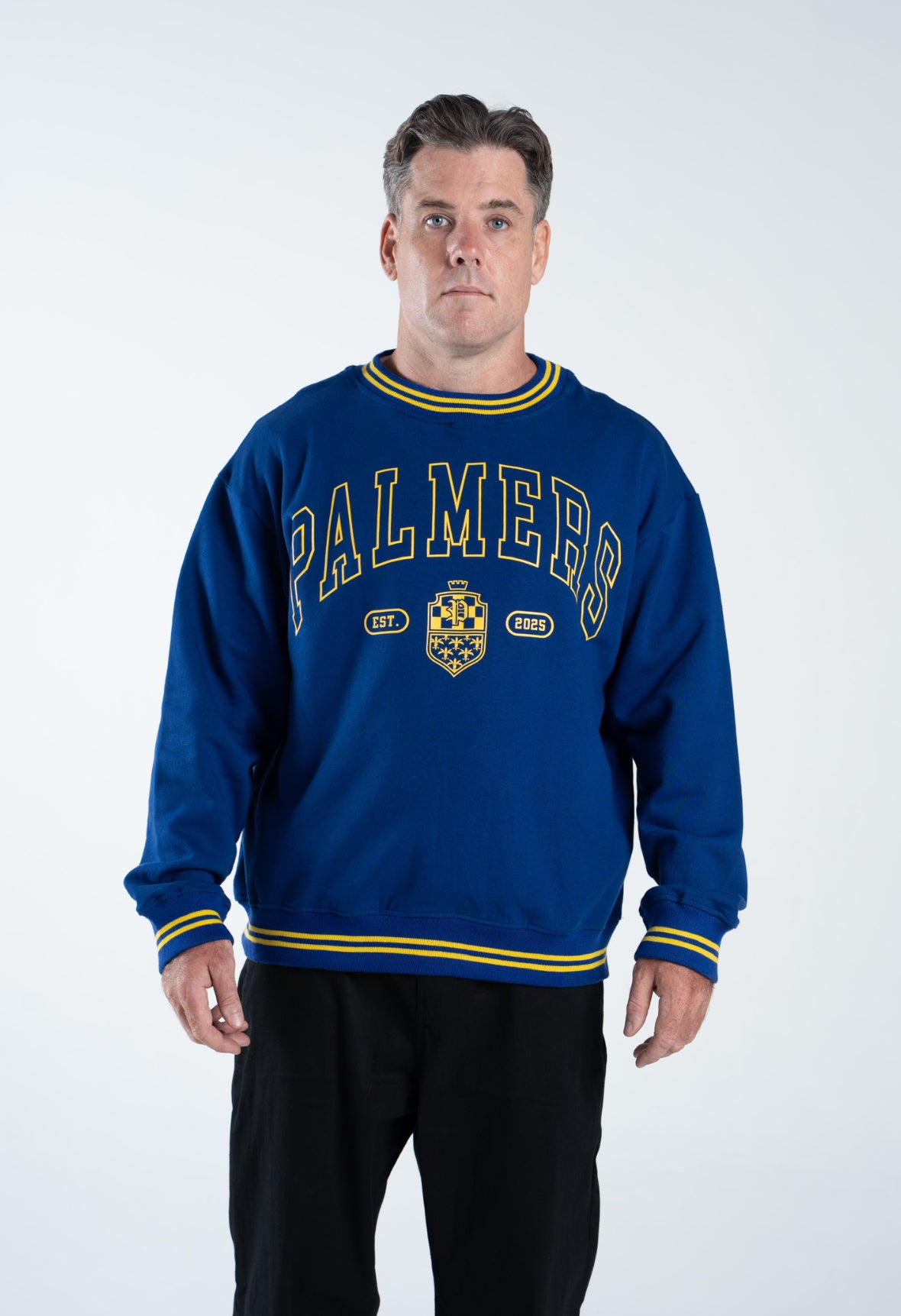 Varsity Crest Ribbed Crewneck- Royal Blue