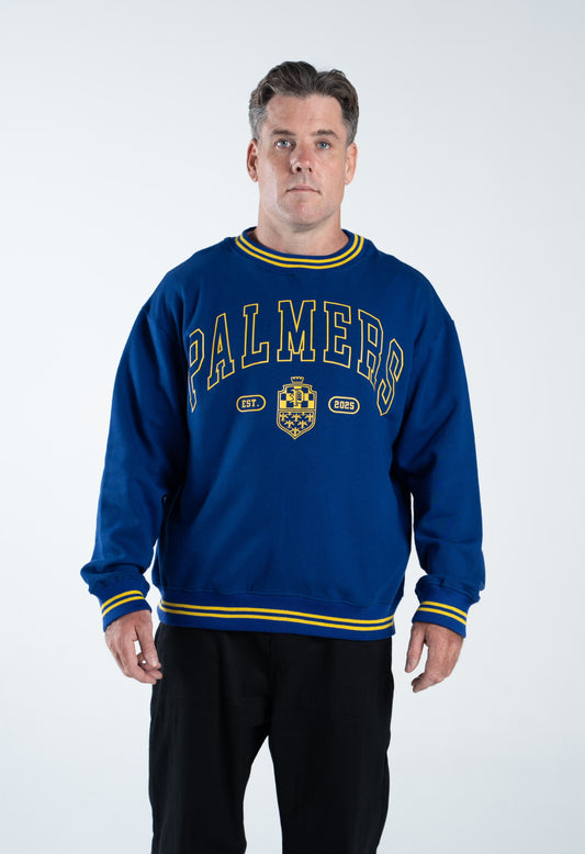 Varsity Crest Ribbed Crewneck- Royal Blue