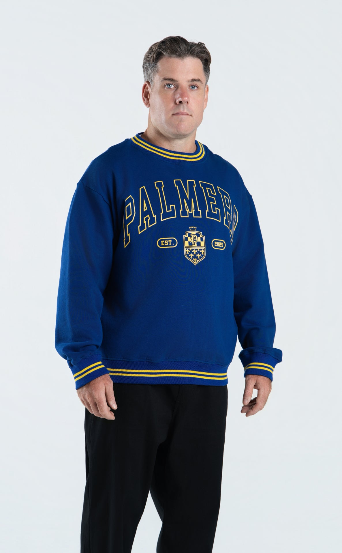 Varsity Crest Ribbed Crewneck- Royal Blue