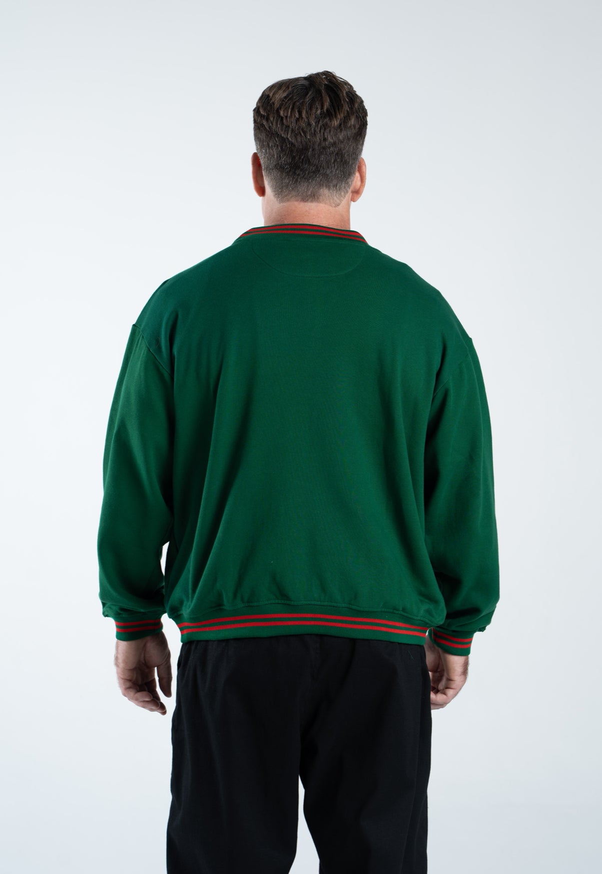 Varsity Crest Ribbed Crewneck- Billiard Green